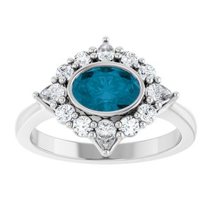 Platinum Natural London Blue Topaz & 3/8 CTW Lab-Grown Diamond Halo-Style Ring