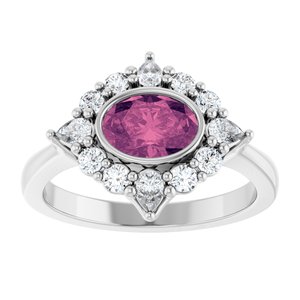 Platinum Natural Pink Tourmaline & 3/8 CTW Lab-Grown Diamond Halo-Style Ring