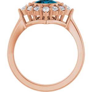 14K Rose Gold Natural London Blue Topaz & 3/8 CTW Lab-Grown Diamond Halo-Style Ring