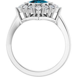14K White Gold Natural London Blue Topaz & 3/8 CTW Lab-Grown Diamond Halo-Style Ring
