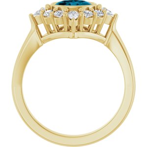 14K Yellow Gold Natural London Blue Topaz & 3/8 CTW Lab-Grown Diamond Halo-Style Ring