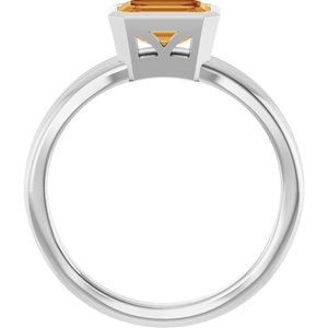 Platinum Natural Citrine Bezel-Set Solitaire Ring