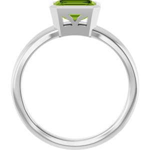 14K White Gold Natural Peridot Bezel-Set Solitaire Ring