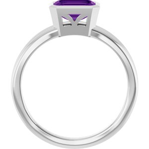 14K White Gold Natural Amethyst Bezel-Set Solitaire Ring