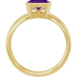 14K Yellow Gold Natural Amethyst Bezel-Set Solitaire Ring
