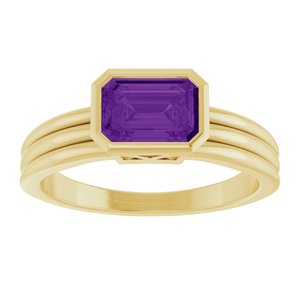 14K Yellow Gold Natural Amethyst Bezel-Set Solitaire Ring
