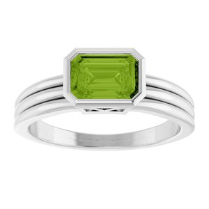 Platinum Natural Peridot Bezel-Set Solitaire Ring