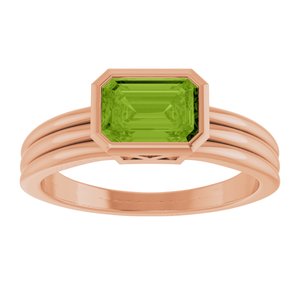 14K Rose Gold Natural Peridot Bezel-Set Solitaire Ring