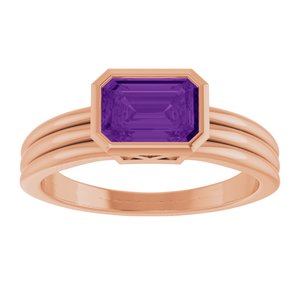 14K Rose Gold Natural Amethyst Bezel-Set Solitaire Ring