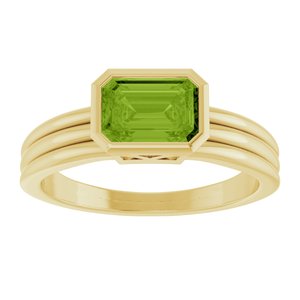 14K Yellow Gold Natural Peridot Bezel-Set Solitaire Ring