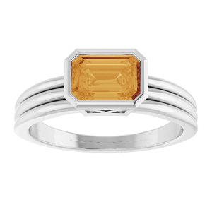 14K White Gold Natural Citrine Bezel-Set Solitaire Ring