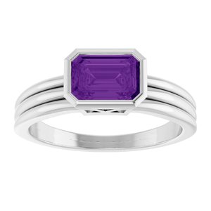 Platinum Natural Amethyst Bezel-Set Solitaire Ring