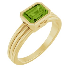 14K Yellow Gold Natural Peridot Bezel-Set Solitaire Ring