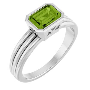 Platinum Natural Peridot Bezel-Set Solitaire Ring