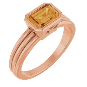 14K Rose Gold Natural Citrine Bezel-Set Solitaire Ring