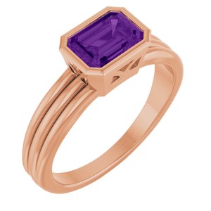 14K Rose Gold Natural Amethyst Bezel-Set Solitaire Ring