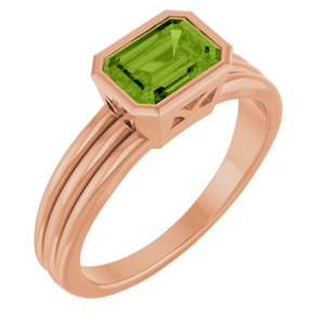 14K Rose Gold Natural Peridot Bezel-Set Solitaire Ring