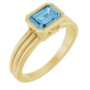 14K Yellow Gold Natural Sky Blue Topaz Bezel-Set Solitaire Ring