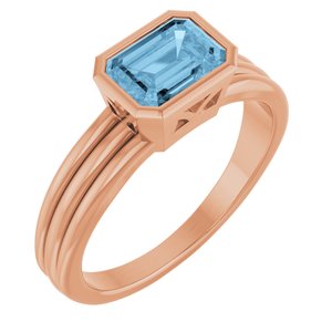 14K Rose Gold Natural Sky Blue Topaz Bezel-Set Solitaire Ring