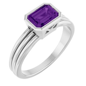 Sterling Silver Natural Amethyst Bezel-Set Solitaire Ring