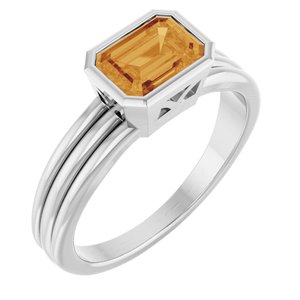 Platinum Natural Citrine Bezel-Set Solitaire Ring