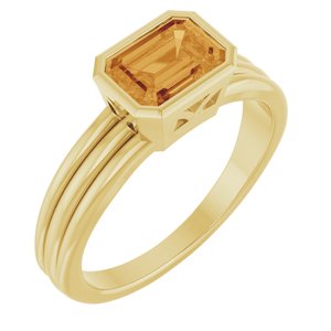 14K Yellow Gold Natural Citrine Bezel-Set Solitaire Ring