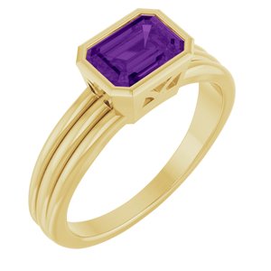 14K Yellow Gold Natural Amethyst Bezel-Set Solitaire Ring