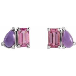 Sterling Silver Natural Pink Tourmaline & Natural Amethyst Two-Stone Stud Earrings – image 2