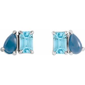 Sterling Silver Natural Sky Blue Topaz & Natural London Blue Topaz Two-Stone Stud Earrings – image 2