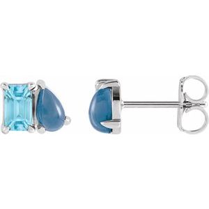 Platinum Natural Sky Blue Topaz & Natural London Blue Topaz Two-Stone Stud Earrings