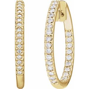14K Yellow Gold 1/2 CTW Natural Diamond Inside-Outside 22.5 mm Hoop Earrings – image 2
