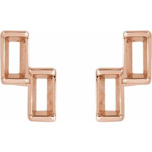 14K Rose Gold 3x1.5 mm Straight Baguette Two-Stone Left Earring Mounting – image 2