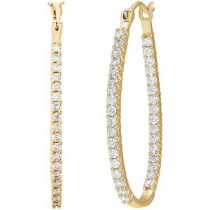14K Yellow Gold 1 CTW Natural Diamond Inside-Outside Hoop Earrings