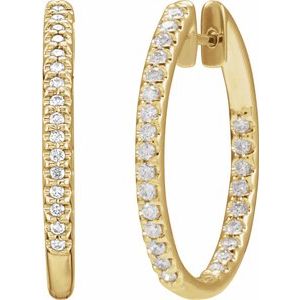 14K Yellow Gold 3/4 CTW Natural Diamond Inside-Outside 26.7 mm Hoop Earrings – image 2