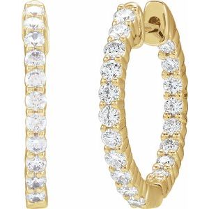 14K Yellow Gold 3/4 CTW Lab-Grown Diamond Inside-Outside Hinged 17.2 mm Hoop Earrings – image 2