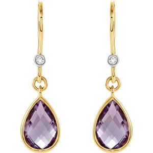 14K Yellow/White Gold Natural Amethyst & .02 CTW Natural Diamond Earrings – image 2
