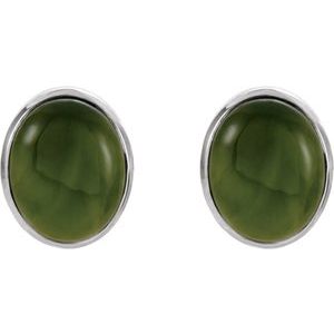 14K White Gold 10x8 mm Natural Nephrite Jade Earrings