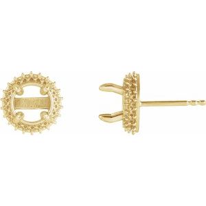 14K Yellow Gold 6.5 mm Round 4-Claw Prong Pre-Notched Double Halo-Style Earring Mounting