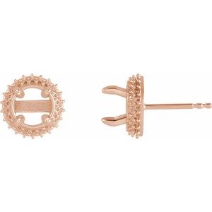 14K Rose Gold 6.5 mm Round 4-Claw Prong Pre-Notched Double Halo-Style Earring Mounting