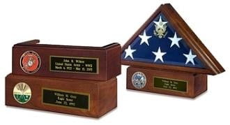 Veteran Flag Case and Pedestal With Medallion - Cherry