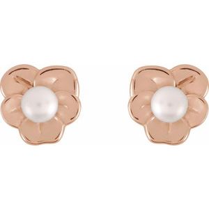 14K Rose Gold Cultured Seed Pearl Floral Earrings