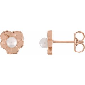 14K Rose Gold Cultured Seed Pearl Floral Earrings