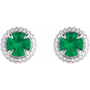 14K White Gold Lab-Grown Emerald & 1/2 CTW Lab-Grown Diamond Halo-Style Earrings