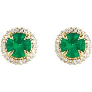 14K Yellow Gold Lab-Grown Emerald & 1/2 CTW Lab-Grown Diamond Halo-Style Earrings – image 2