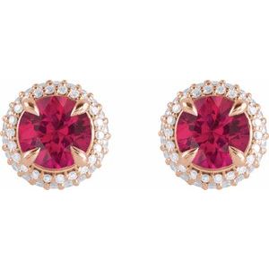 14K Rose Gold Lab-Grown Ruby & 1/2 CTW Lab-Grown Diamond Halo-Style Earrings