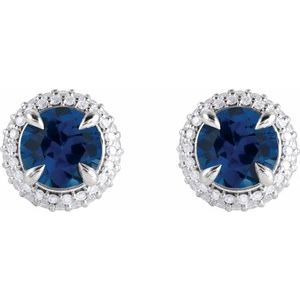 14K White Gold Lab-Grown Blue Sapphire & 1/2 CTW Lab-Grown Diamond Halo-Style Earrings – image 2