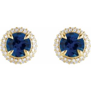14K Yellow Gold Lab-Grown Blue Sapphire & 1/2 CTW Lab-Grown Diamond Halo-Style Earrings – image 2