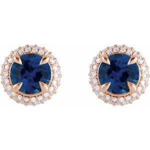 14K Rose Gold Natural Blue Sapphire & 1/2 CTW Lab-Grown Diamond Halo-Style Earrings – image 2