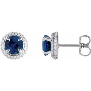 14K White Gold Lab-Grown Blue Sapphire & 1/2 CTW Lab-Grown Diamond Halo-Style Earrings