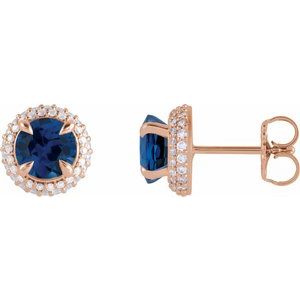 14K Rose Gold Natural Blue Sapphire & 1/2 CTW Lab-Grown Diamond Halo-Style Earrings